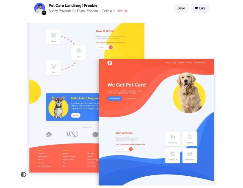 Pet care XD landing page template